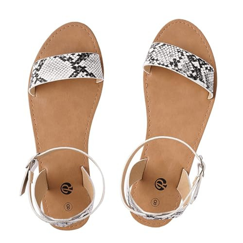 Rekayla Flat Faux Leather Ankle Strap and Adjustable Buckle Sandals for Women snake 065 | Amazon (US)