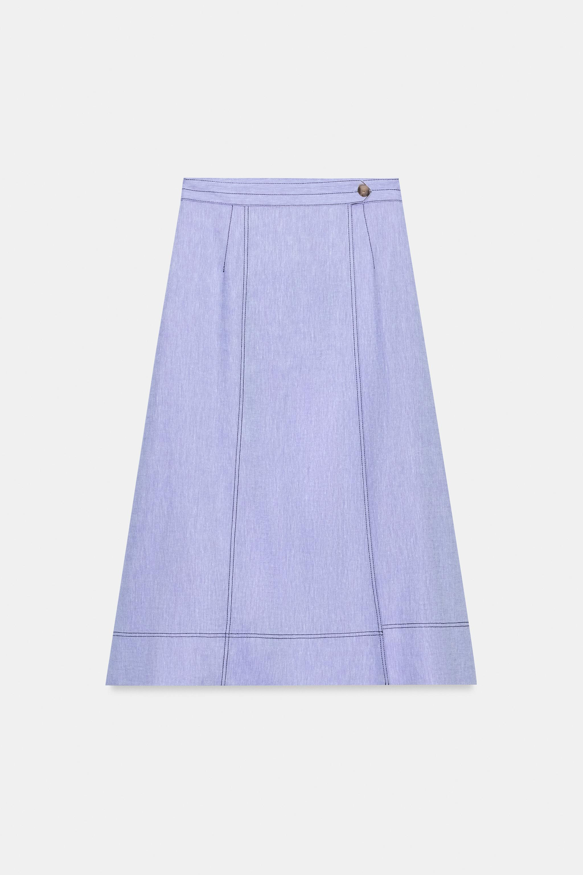 LINEN WRAP SKIRT WITH TOPSTITCHING | Zara US