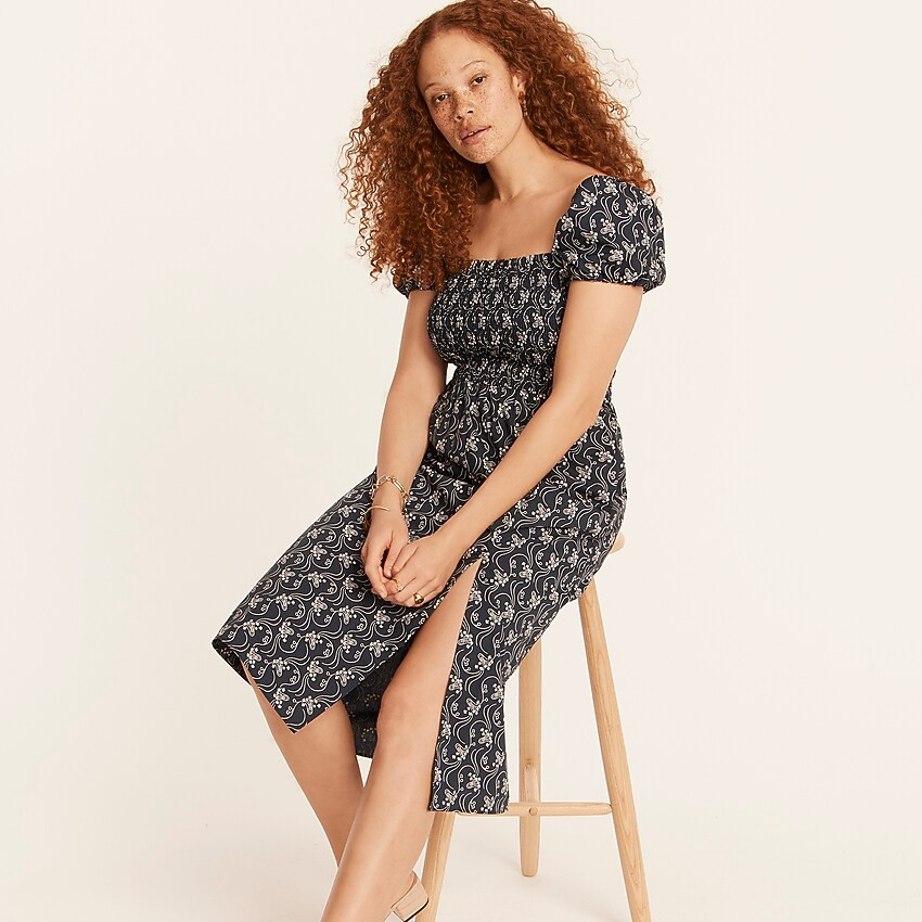Short-sleeve smocked dress in starry swirl | J. Crew US