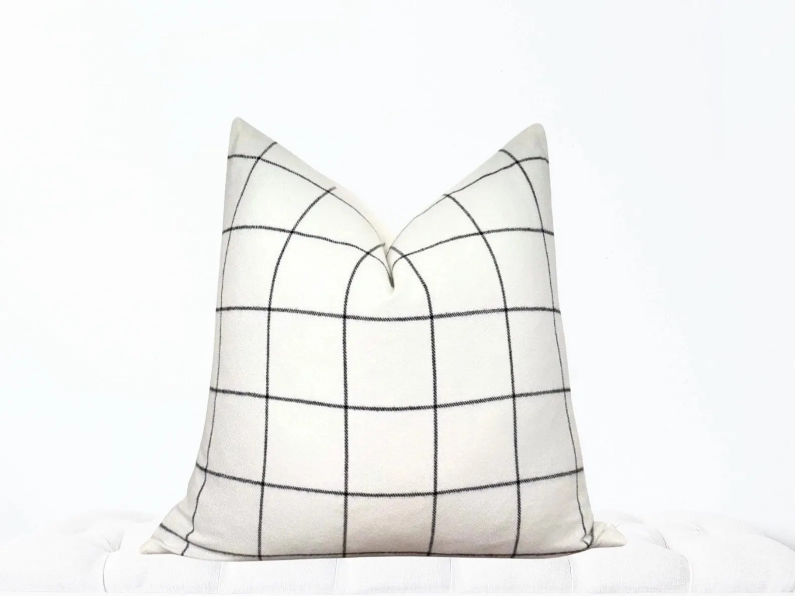 Plaid Pillow Cover, White Windowpane Pillow Cover, Fall Pillow Cover, Black Plaid Pillow, Black a... | Etsy (US)