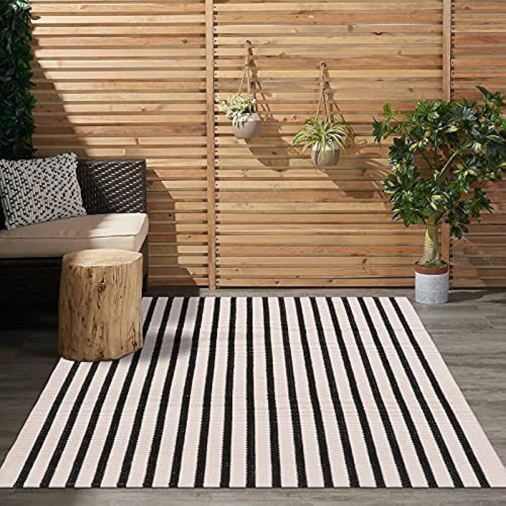 LEEVAN Black and White Striped Area Rug 3x5 ft Outdoor Patio Rugs Woven Washable Farmhouse Floor ... | Amazon (US)
