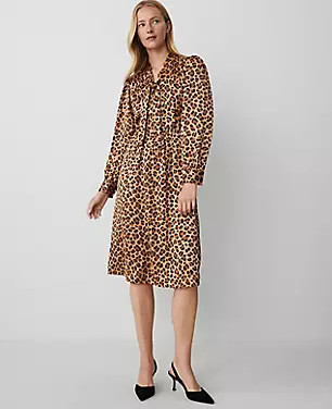 Animal Print Tie Neck Midi Dress | Ann Taylor (US)