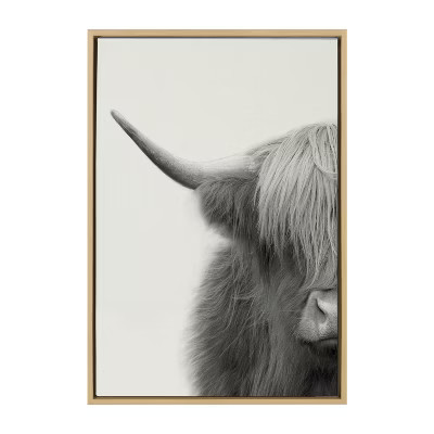 Kate and Laurel Sylvie Hey Dude Highland Cow Crop Framed Canvas by The Creative Bunch Studio, 23x33, Natural | Target