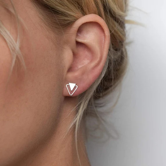 Triangle Stud Earrings - Silver Stud Earrings - Geometric Stud Earrings - Silver Triangle post ea... | Etsy (US)