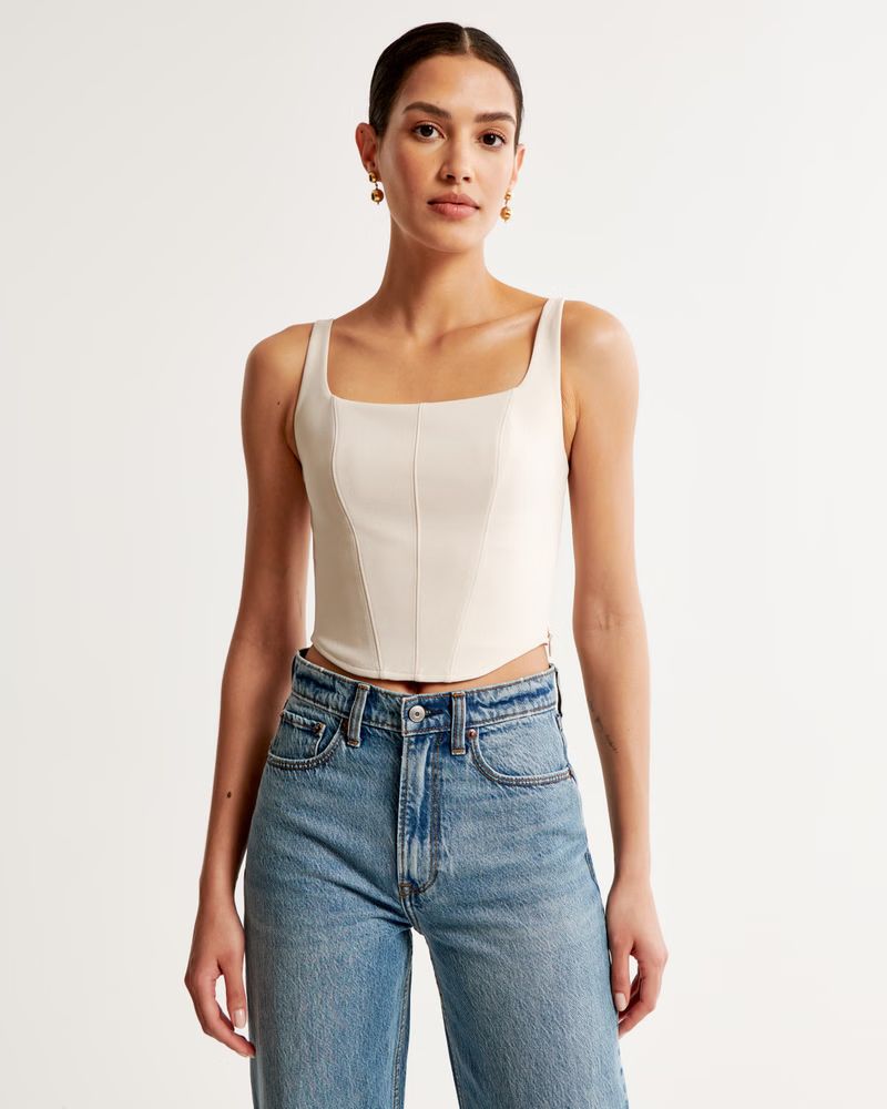 Crepe Scoopneck Corset Top | Abercrombie & Fitch (US)