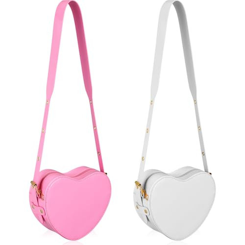 Dansydaisy 2 Pcs Valentine's Heart Shaped Purse Heart Satchel Bag PU Leather Crossbody Purse for Women Gift (White,Pink) | Amazon (US)