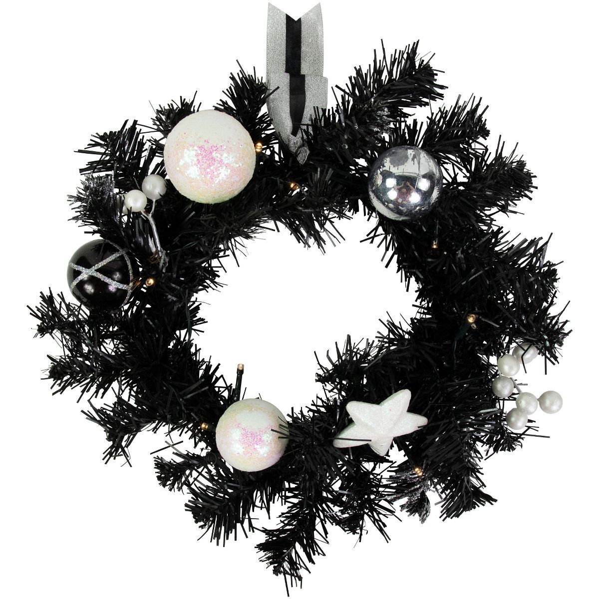 Northlight 16" Pre-Lit Decorated Black Pine Artificial Christmas Wreath, Cool White LED Lights | Target