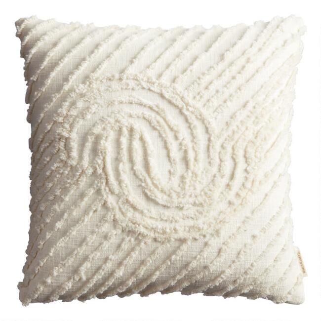 Ivory Embroidered Tufted Arch Throw Pillow | World Market