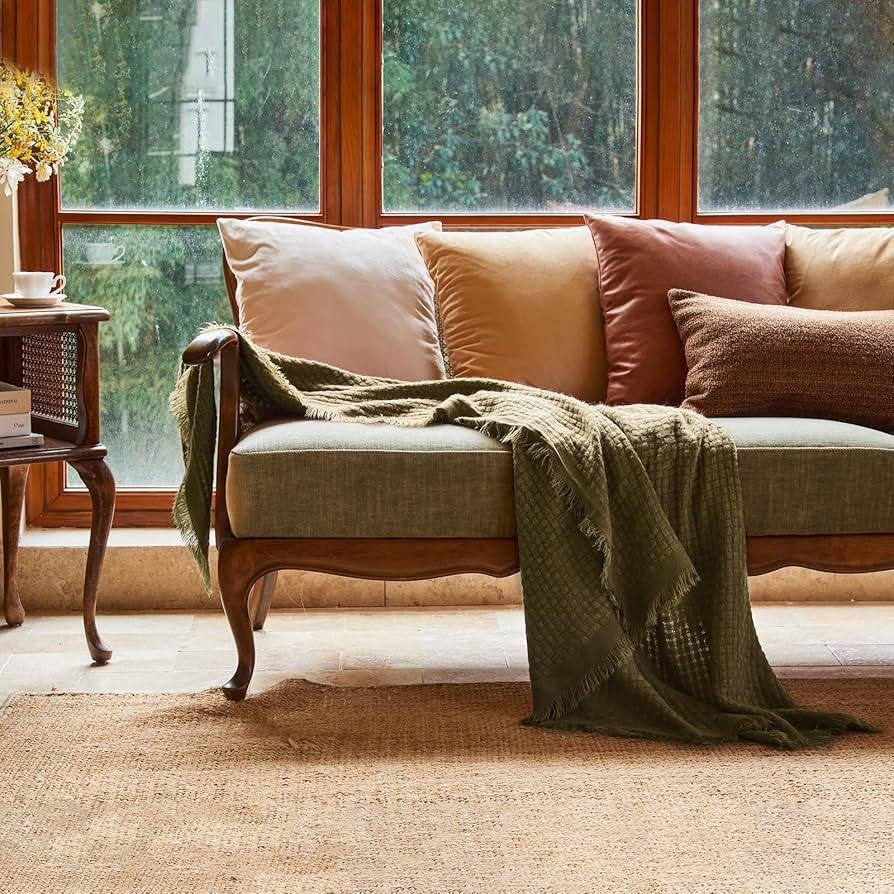 lifein Fall Green Throw Blanket for Couch - Soft Farmhouse Boho Throw,Cozy Waffle Knit Small Ligh... | Amazon (US)