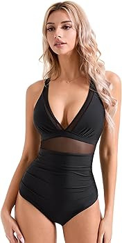 SUUKSESS Women Sexy Mesh Tummy Control Swimsuit Push Up High Waisted Bathing Suit | Amazon (US)