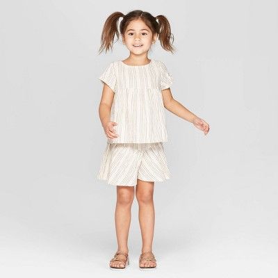 Toddler Girls' Striped Top and Bottom Set - art class™ Off-White | Target
