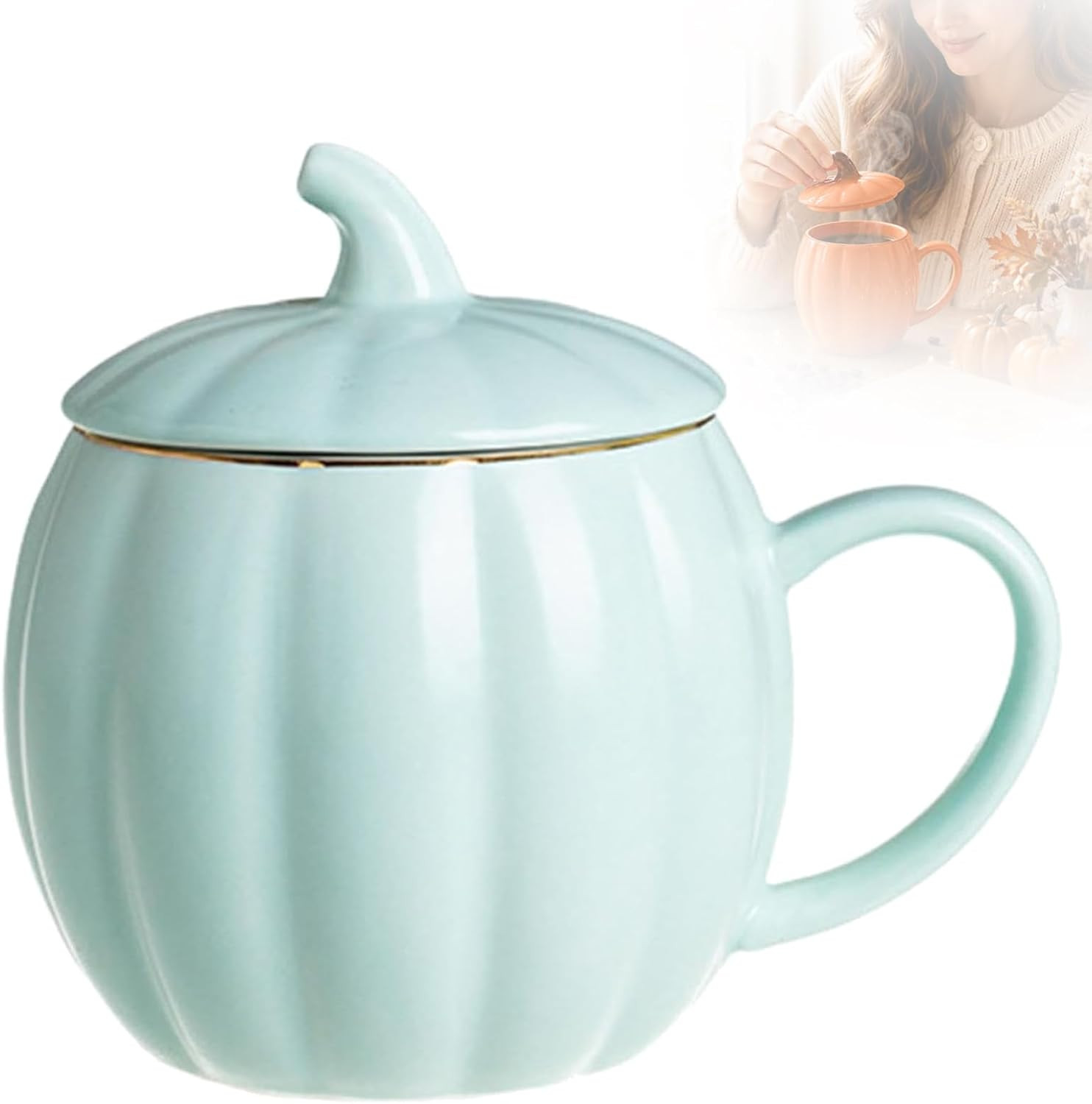 Pumpkin Ceramic Coffee Mug with Lid, 13.5 oz Autumn Coffee Cup with Handle | Amazon (US)