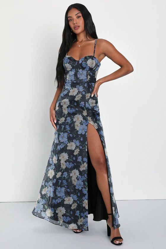Sophisticated Sweetness Black Floral Print Bustier Maxi Dress | Lulus