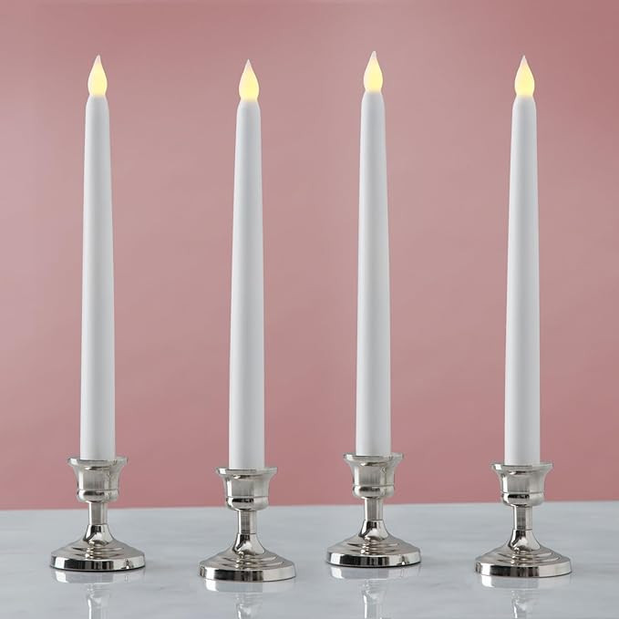 LampLust Taper Candles Battery Operated, 10 Inch, Set of 4 Flickering Flameless Candles, White Wa... | Amazon (US)