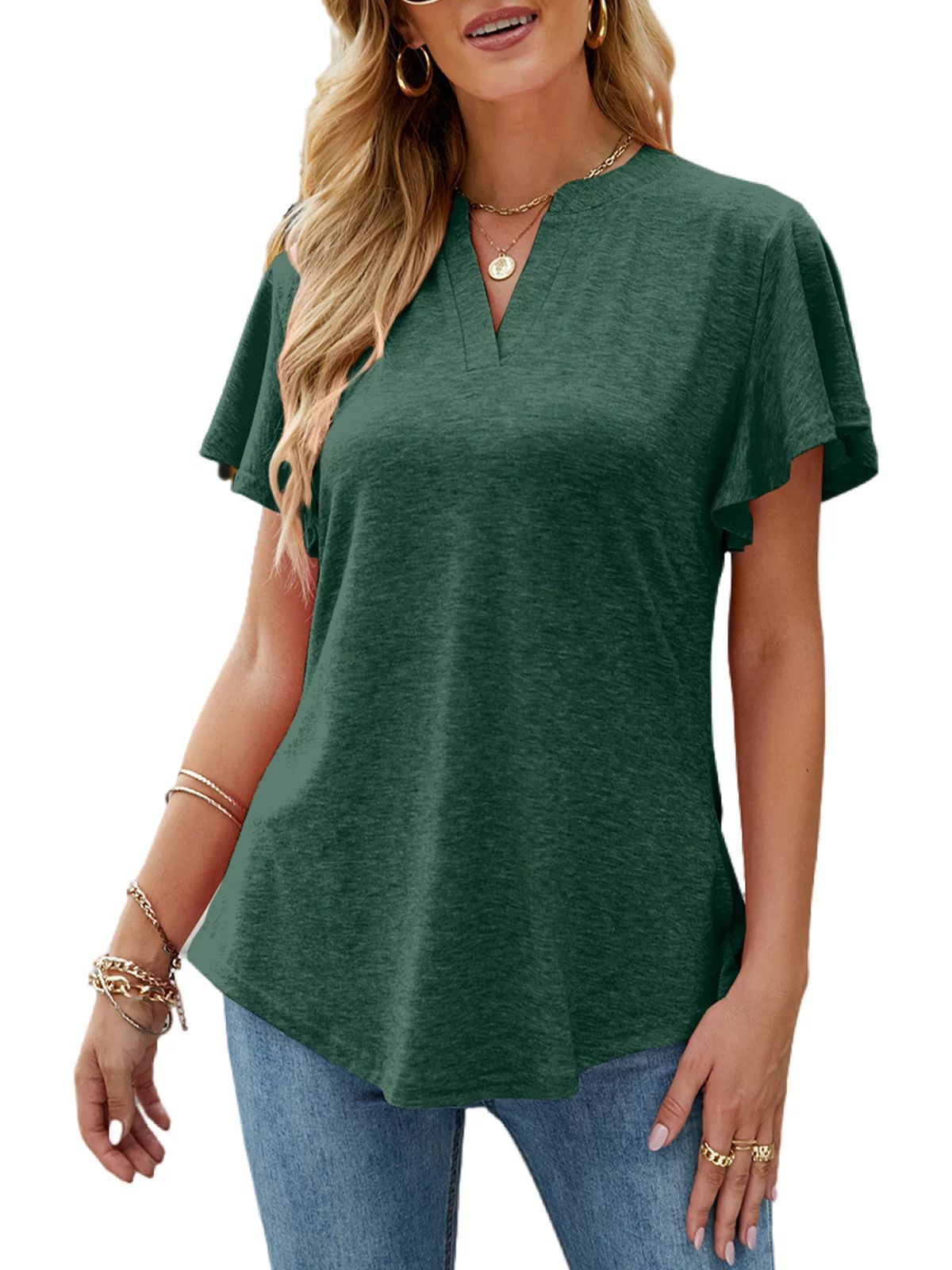 SIEANE Women's Ruffle Sleeve Loose Tunic Blouse V Neck Shirts Casual Summer Tops | Walmart (US)