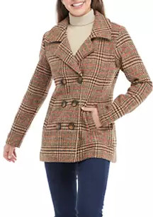 Junior's Plaid Swing Peacoat | Belk