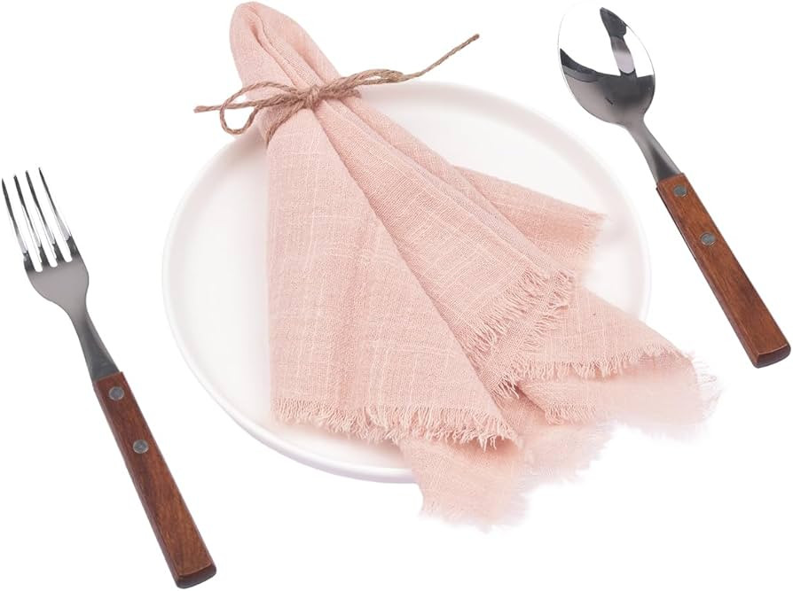 Joanlody 10 Pack Pearl Pink Handmade Cloth Napkins with Fringe Spring Easter Cotton Linen Napkins... | Amazon (US)