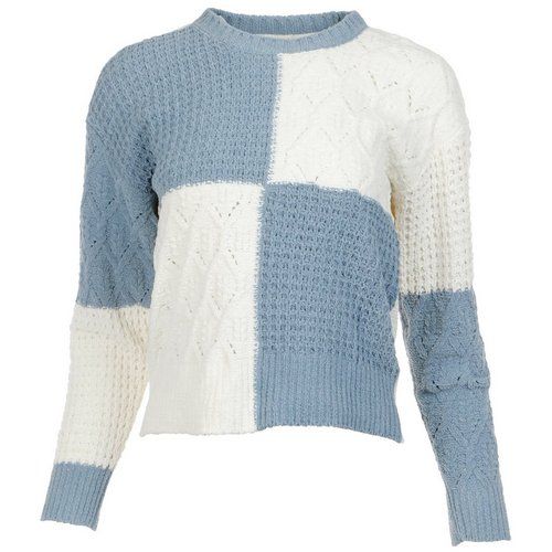 Juniors Colorblock Cable Knit Sweater - Blue | bealls