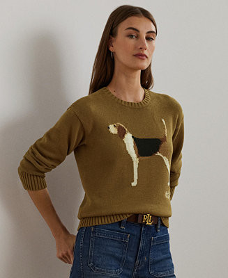 Women's Intarsia-Knit Beagle Cotton Sweater, Regular & Petite | Macy's