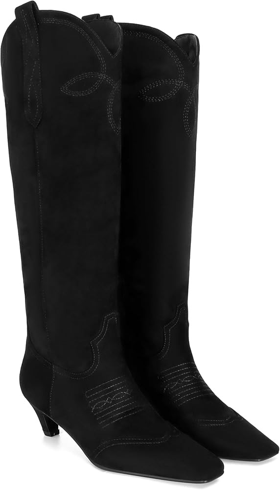 DOEYG Suede Cowboy Knee High Boots for Women Pointed Toe Cowgirl Boots Kitten Heels Western Boots... | Amazon (US)