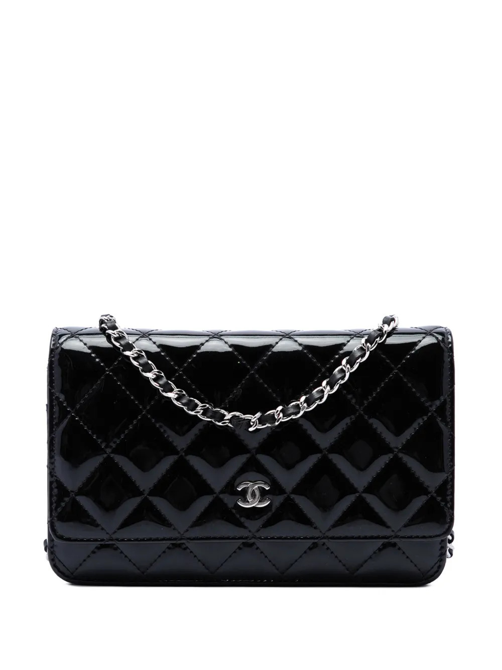 CHANEL Pre-Owned 2015-2016 CC Quilted Patent Wallet On Chain crossbody bag - Black | Farfetch Global