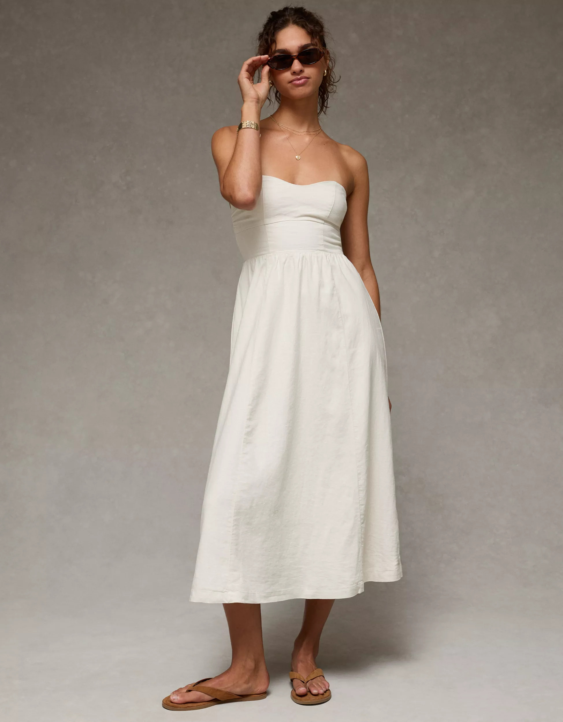AE Strapless Corset Midi Dress | American Eagle Outfitters (US & CA)