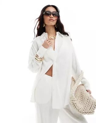 ASOS DESIGN relaxed shirt with linen in white | ASOS (Global)