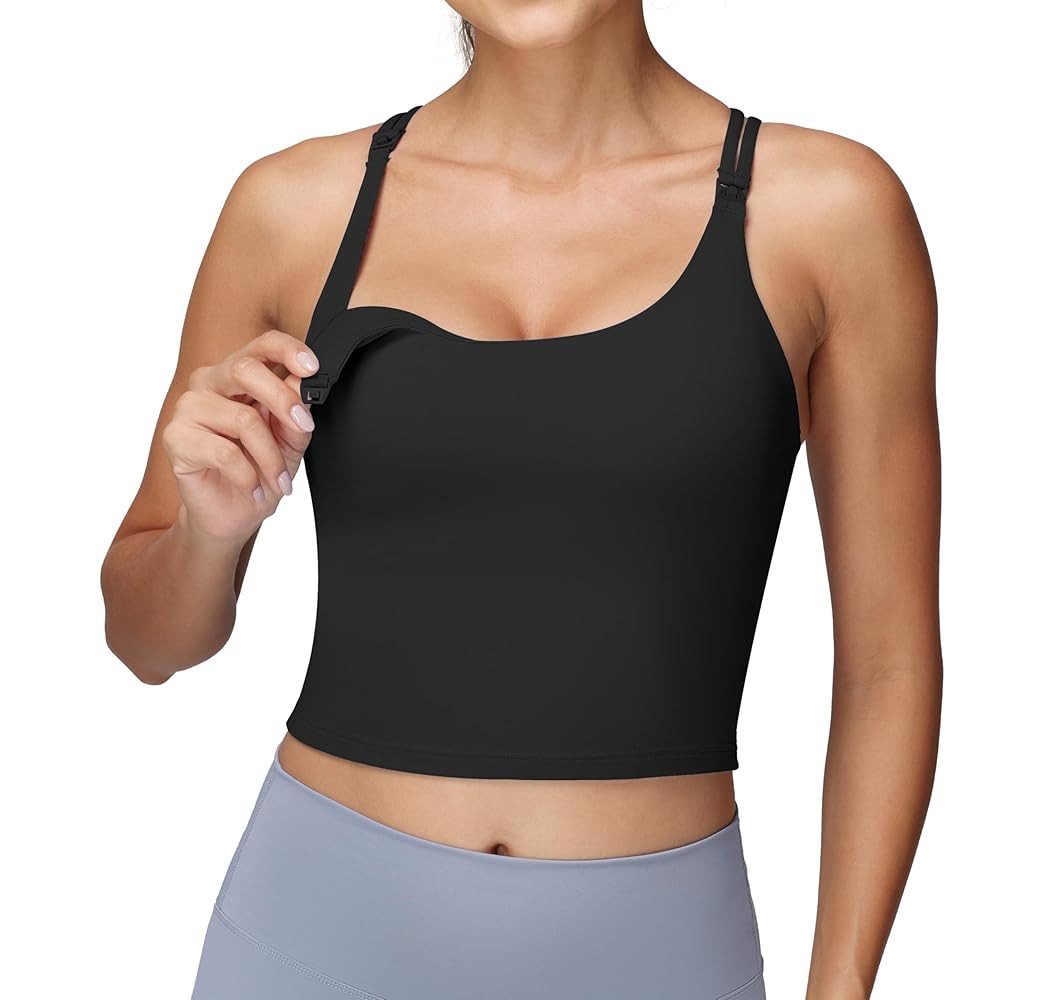 Foucome Nursing Tank Tops for Breastfeeding Longline Nursing Sports Bra Cross Back Workout Crop T... | Amazon (US)