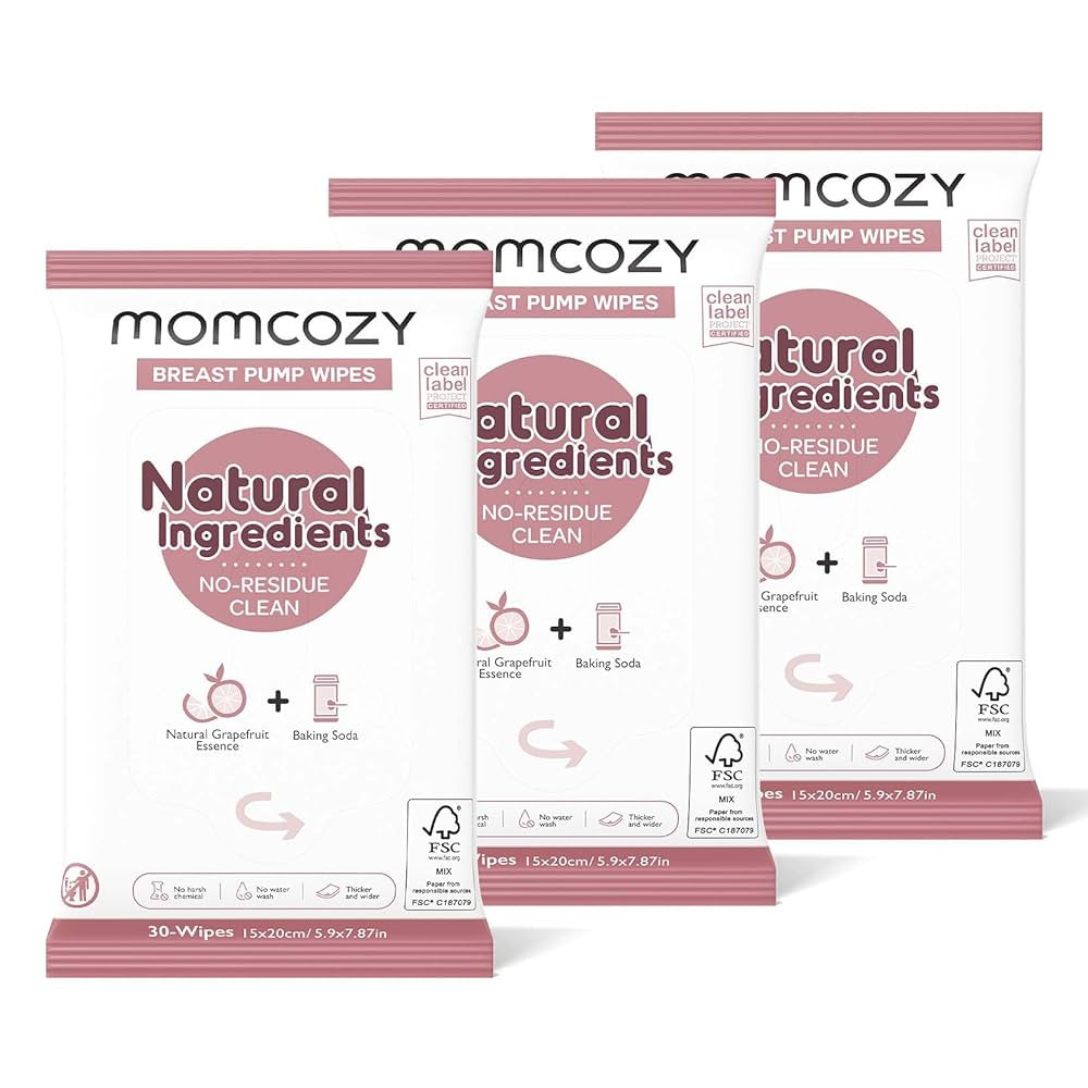 Momcozy Natural Breast Pump Wipes for Pump Parts Cleaning On-the-go, 30 Count (Pack of 3), Flash ... | Amazon (US)