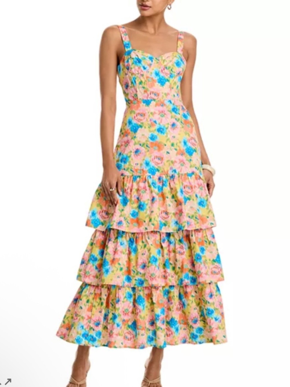 TIERED MULTI COLORED FLORAL MAXI DRESS WITH THICK SHOULDER STRAPS - NWOT | Poshmark