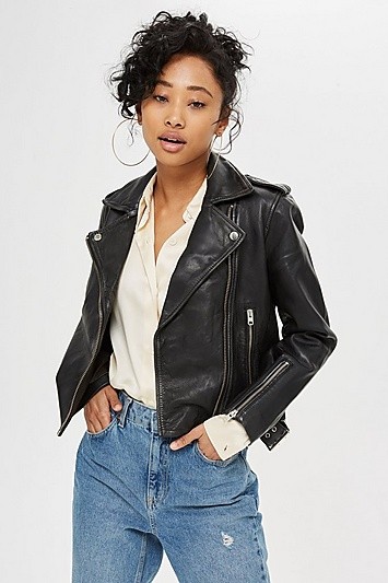Petite Black Leather Biker Jacket - Black | Topshop US