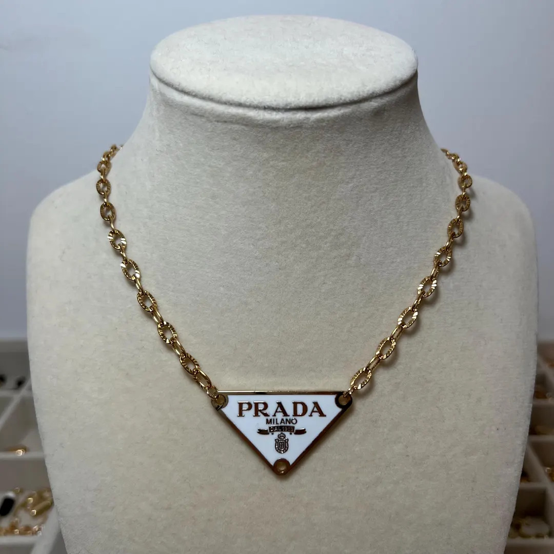 Vintage Repurposed P Triangle Pendant Charm Luggage Tag Necklace Rolled Chain White Gold - Etsy | Etsy (US)