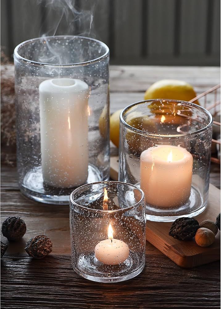 ARIAMOTION Candle Holder Set of 3 Clear Glass seeded Bubbles Modern Hurricane Cylinder Table Cent... | Amazon (US)