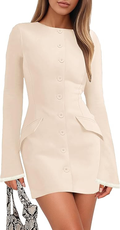 Lazysmile Women's Casual Dresses Long Sleeve Boat Neck Button Down Bodycon Mini Fall Party Club C... | Amazon (US)