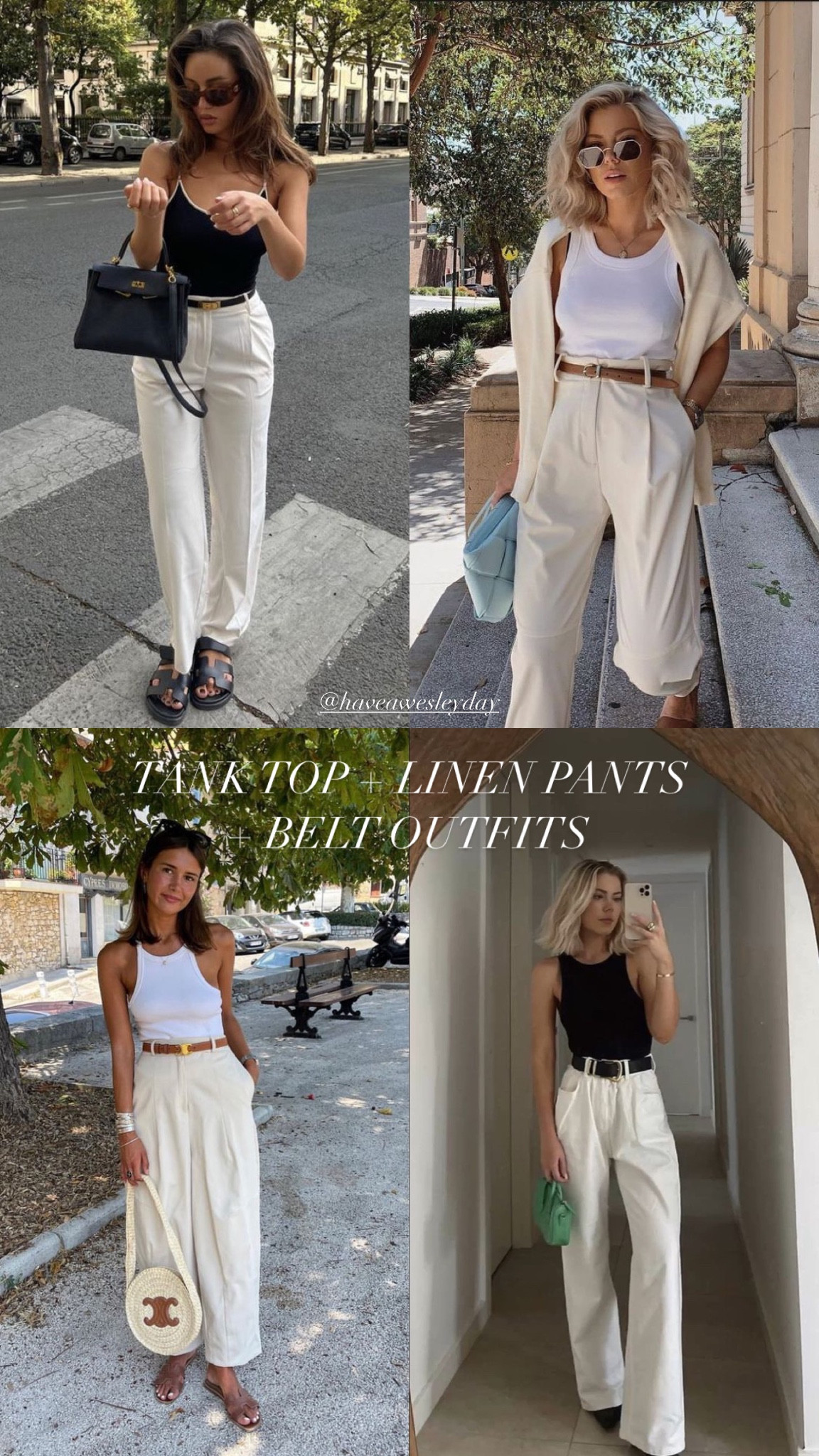 Tank top, linen pants, classic belt outfit inspo, European summer travel outfit ideas, Pinterest girl style 

#LTKtravel #LTKstyletip #LTKSeasonal