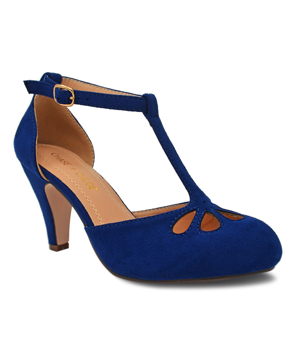 Chase & Chloe Women's Pumps ROYAL - Royal Blue Cutout Kimmy T-Strap Pump - Women | Zulily