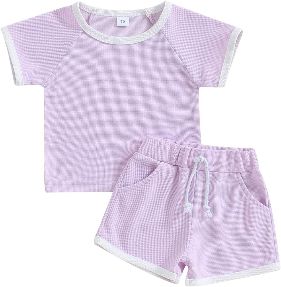 DuAnyozu Toddler Baby Girl Summer Clothes Waffle Short Sleeve T Shirt Top Shorts Set Infant 2 Pie... | Amazon (US)