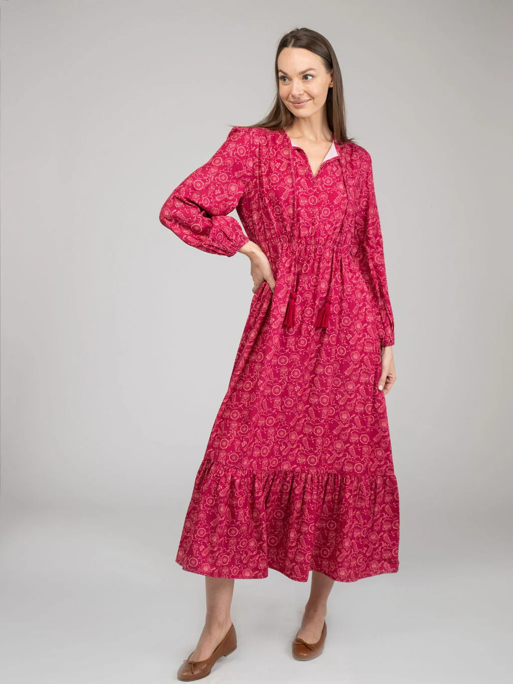 SAMPLE | The Winnie Dress | Maroon Cosmo | Small | Beau & Ro