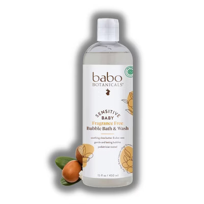 Babo Botanicals Sensitive Baby Bubble Bath & Wash Fragance Free | nourishing shea butter and coconut oil (15 oz) | Target