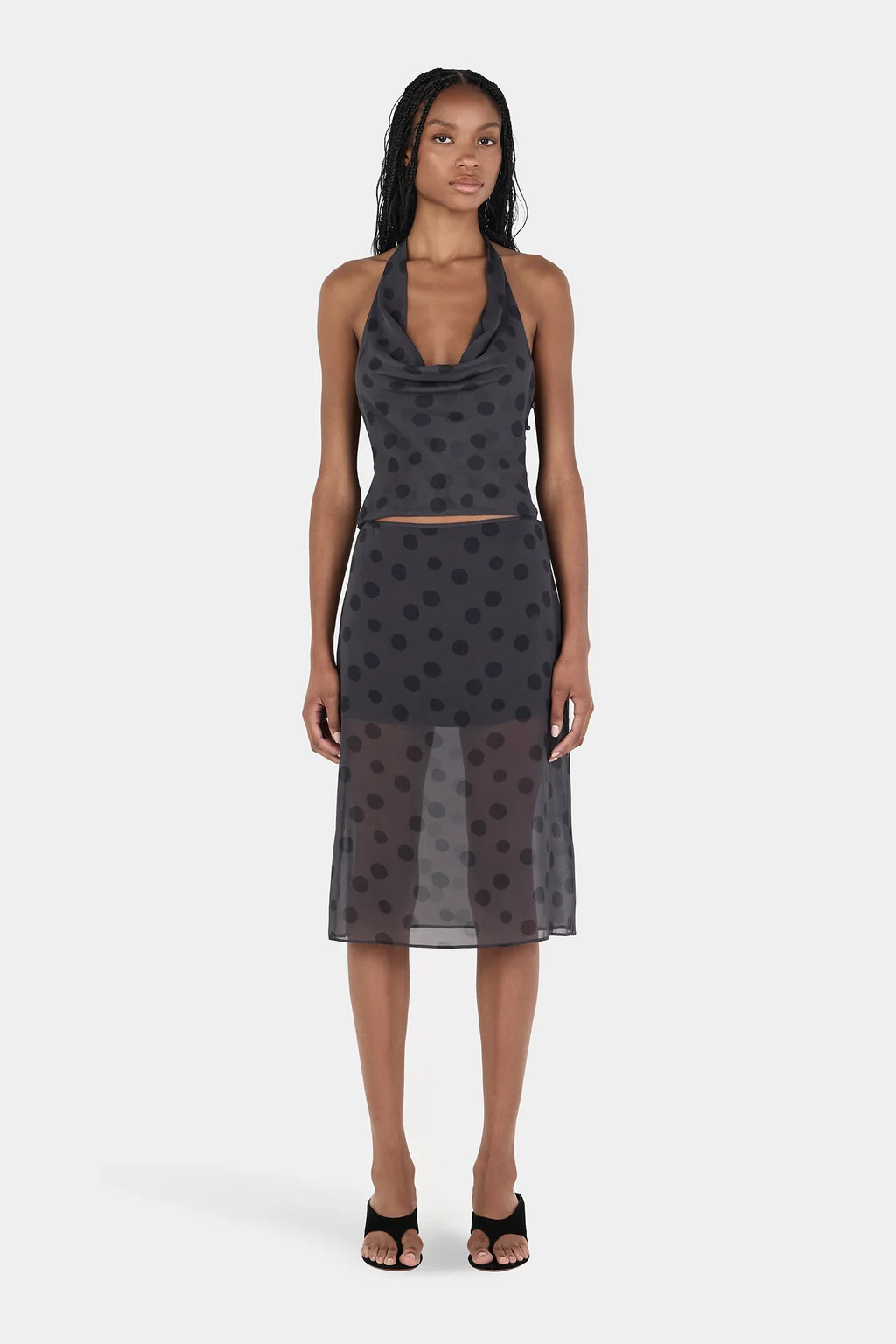 Moss Multi Skirt Charcoal Spot | Hansen and Gretel