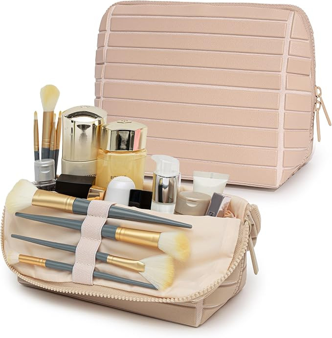 Minoisome Travel Makeup Bag,PU leather toiletry bag,make up organizer case for women,Large Capaci... | Amazon (US)