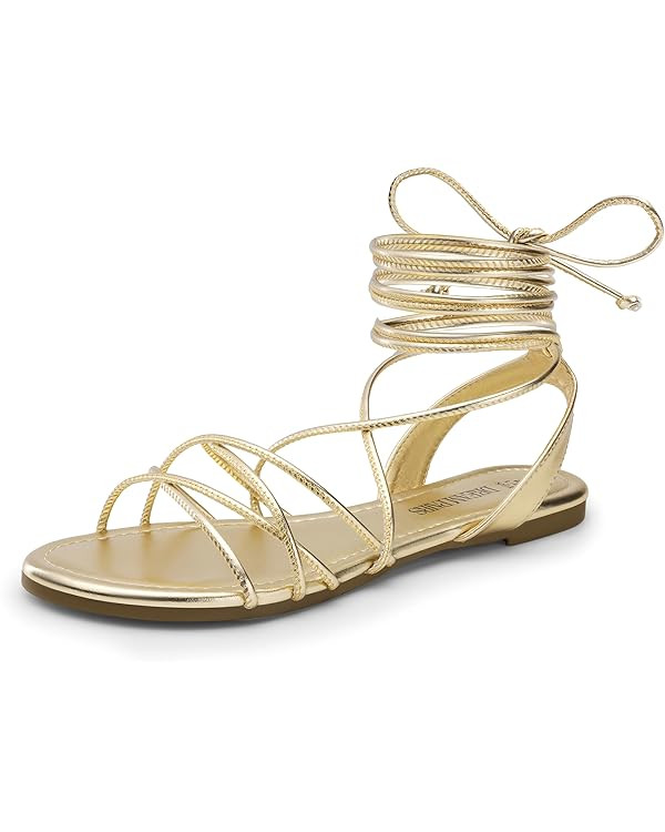 DREAM PAIRS Lace-up Gladiator Sandals Strappy Dressy Summer Flat Sandals for Women | Amazon (US)