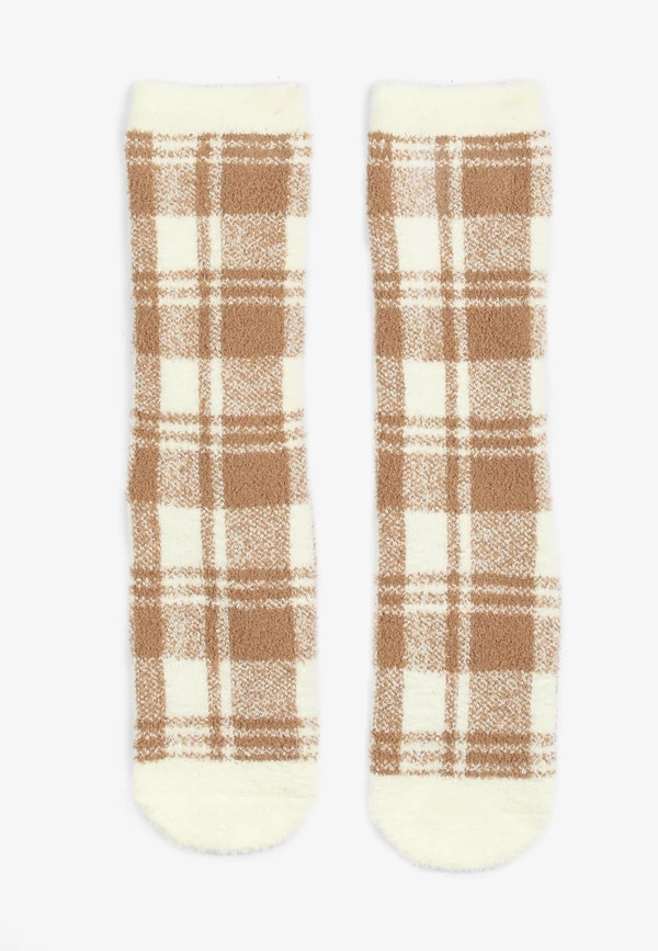 Brown Plaid Gripper Crew Socks | Maurices