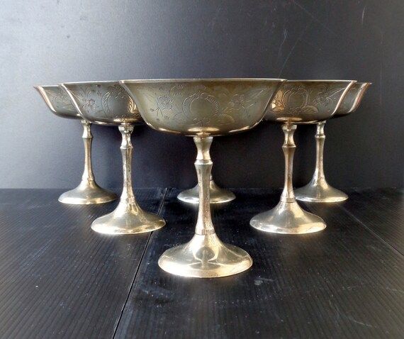 Set of 6 champagne glasses, in silver-plated, decorated with a chisel, height 12cm, top diameter ... | Etsy (US)