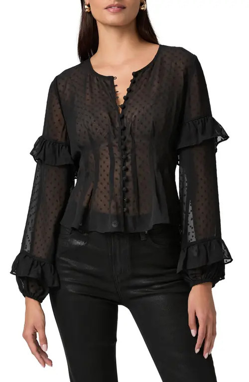 PAIGE Isolde Sheer Swiss Dot Top in Black at Nordstrom, Size Xx-Small | Nordstrom