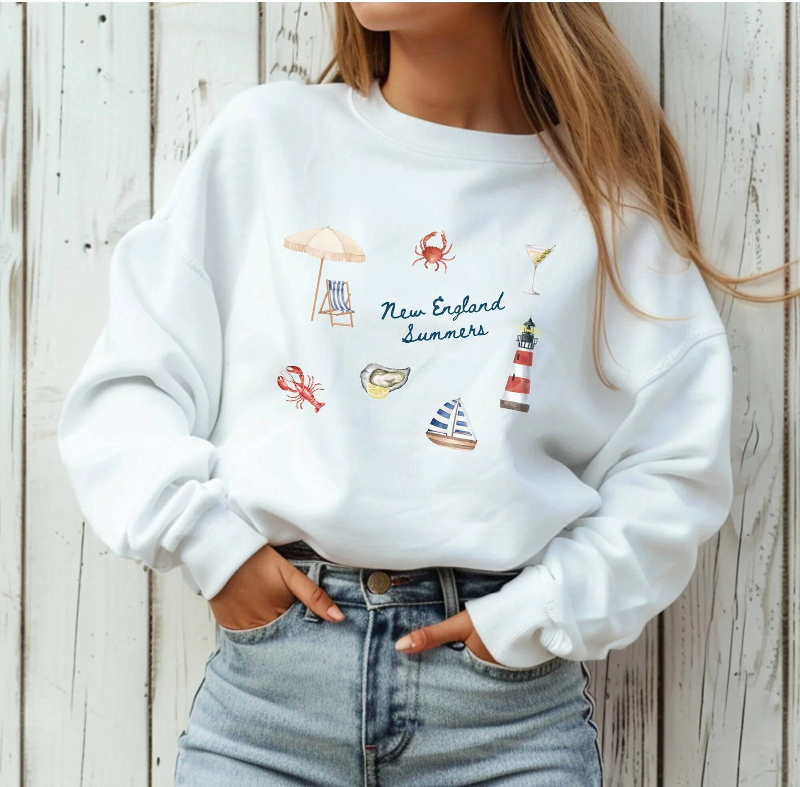 New England Summer Sweatshirt, East Coast, Coastal Grandma Aesthetic, Cape Cod Crewneck, Oyster S... | Etsy (US)