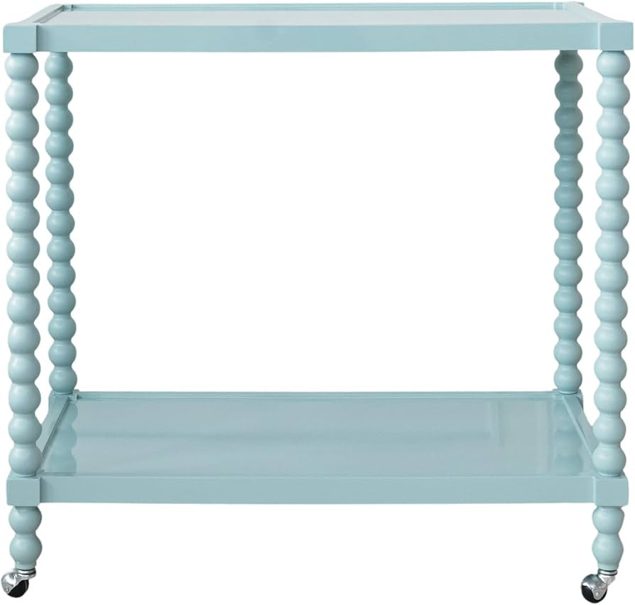 Creative Co-Op Rubberwood 2-Tier Bar Cart on Wheels, Blue | Amazon (US)