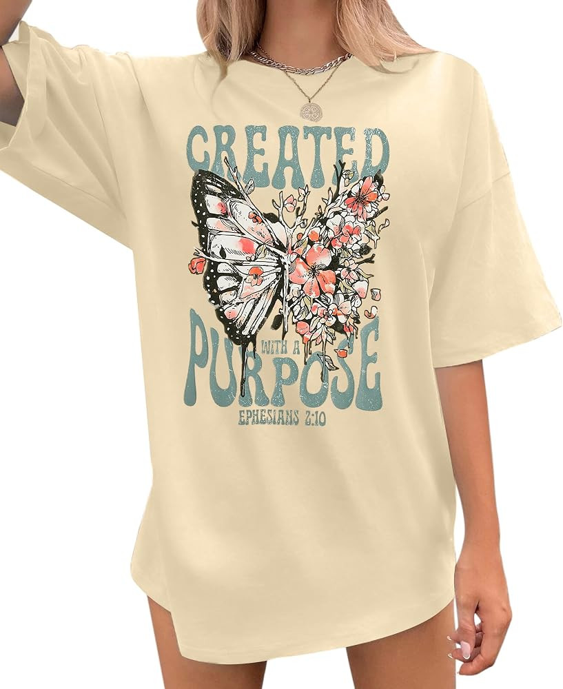 Christian Shirts Women Jesus Tshirt: Faith Religious Verse T Shirt Oversized Boho Butterfly Graph... | Amazon (US)