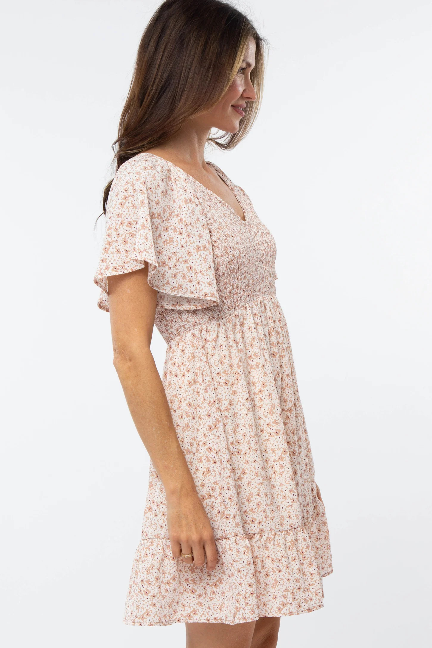 Mauve Floral Smocked V-Neck Dress | PinkBlush Maternity