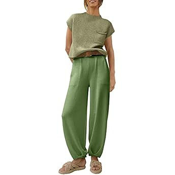 Ailoqing Womens 2 Piece Outfits Sweater Sets Knit Pullover Tops High Waisted Pants Lounge Sets | Amazon (US)
